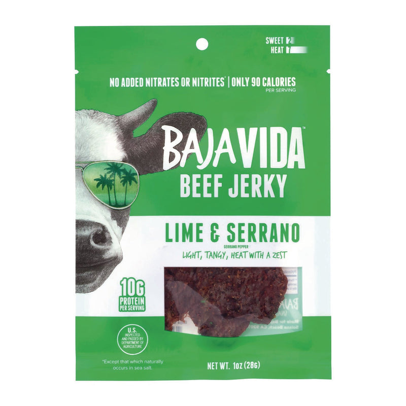 Baja Jerky Beef Jerky Lime and Serrano Pepper Snack Pack, Lime and Serrano Pepper, 1 oz Packet, 12/Carton (GRR22002307) Case of 12
