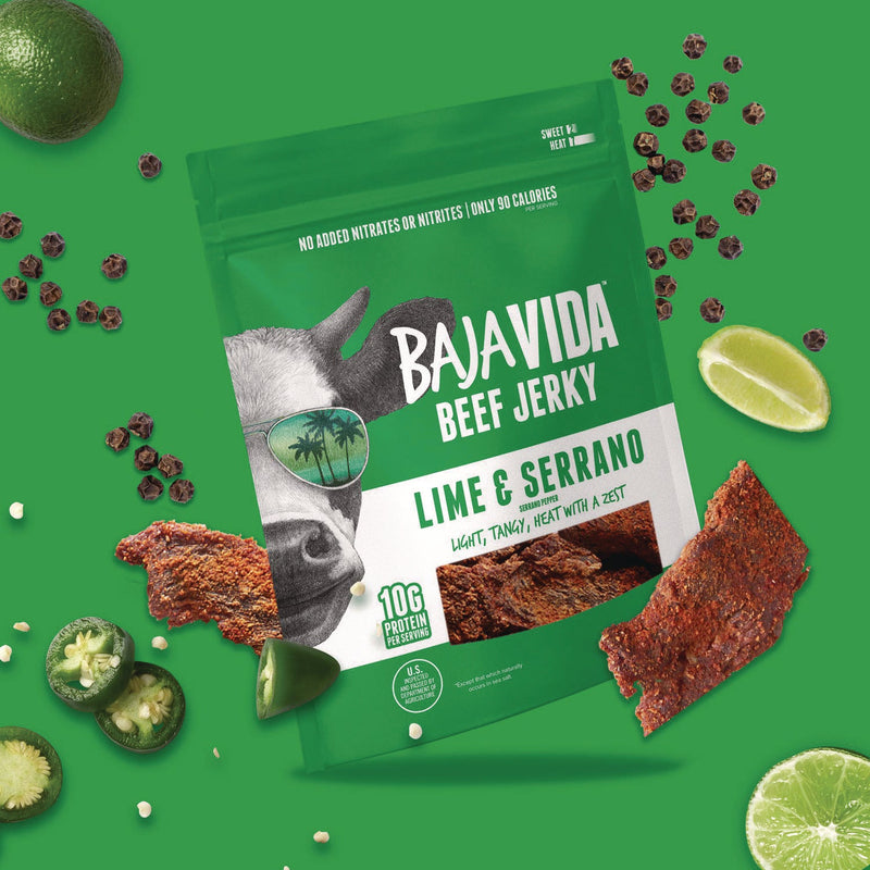 Baja Jerky Beef Jerky Lime and Serrano Pepper Snack Pack, Lime and Serrano Pepper, 1 oz Packet, 12/Carton (GRR22002307) Case of 12