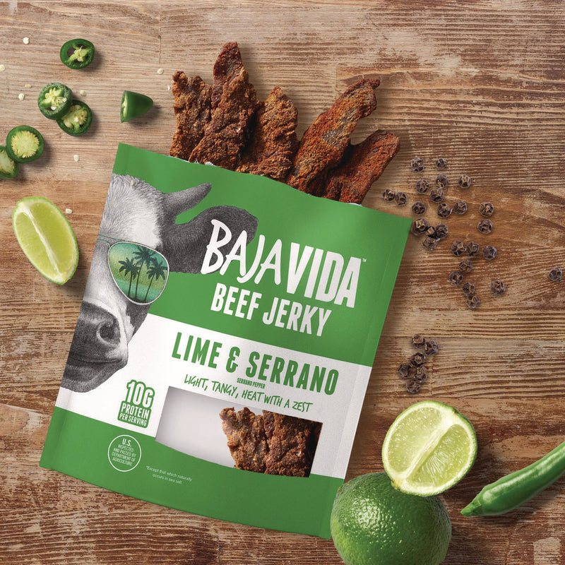 Baja Jerky Beef Jerky Lime and Serrano Pepper Snack Pack, Lime and Serrano Pepper, 1 oz Packet, 12/Carton (GRR22002307) Case of 12