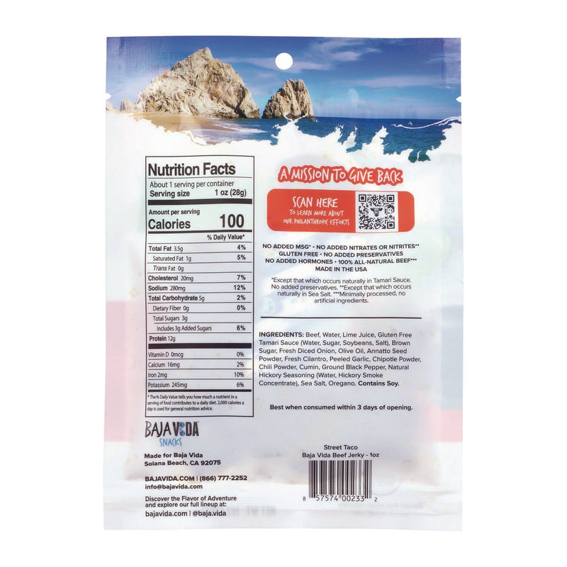 Baja Jerky Beef Jerky Street Taco Snack Pack, Street Taco, 1 oz Packet, 12/Carton (GRR22002308) Case of 12