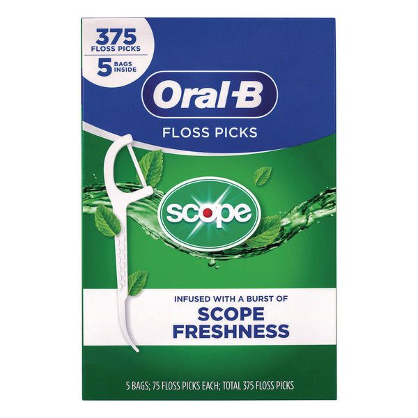 Oral-B® Burst of Scope Floss Picks, Fresh Mint, 75 Picks/Bag, 5 Bags/Carton (GRR22002395) Case of 375