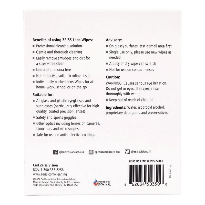 ZEISS Lens Wipes, 6 x 5, 220/Carton (GRR22002393) Case of 220