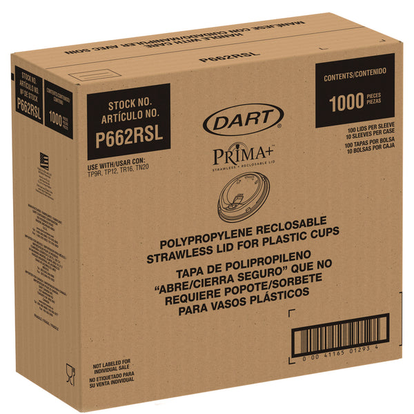 Dart® Prima Strawless Plastic Lids, Fits 9 oz to 20 oz Cold Cups, Clear, 1,000/Carton (DCCP662RSL) Case of 1000