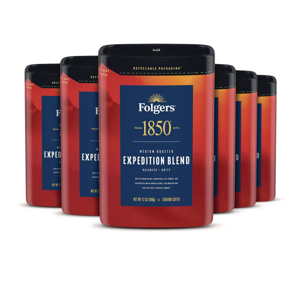 1850 Expedition Blend Roast Ground Coffee, 12 oz Canister, 6/Carton (FOL93312) Case of 6