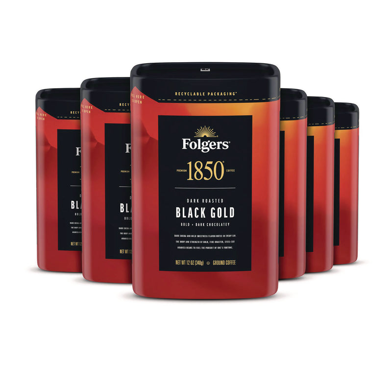 1850 Black Gold Roast Ground Coffee, 12 oz Canister, 6/Carton (FOL12722) Case of 6