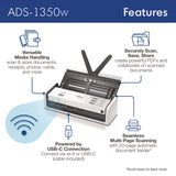 Brother ADS-1350W Compact Desktop Scanner, 600 dpi x 600 dpi Optical Resolution, 20-Sheet Duplex Auto Document Feeder (BRTADS1350W)