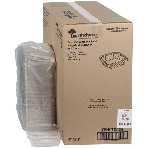 Pactiv Evergreen EarthChoice Tamper Evident Recycled Hinged Lid Deli Container, 24 oz, 7.25 x 6.37 x 2, Clear, 231/Carton (PCTTEHL7X624) Case of 231