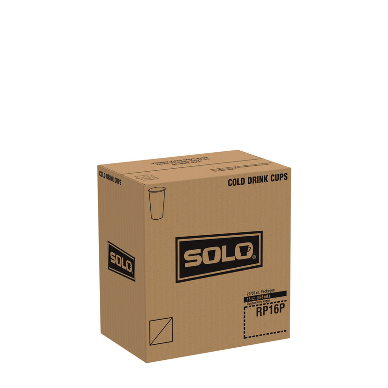 SOLO® Double Sided Poly (DSP) Paper Cold Cups, 16 oz, White, 50 Cups/Sleeve, 20 Sleeves/Carton (SCCRP16P2050) Case of 1000