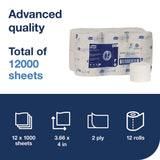 Tork® Advanced Coreless High Capacity Bath Tissue, 2-Ply, White, 1,000 Sheets/Roll, 12 Rolls/Carton (TRK472881) Case of 12