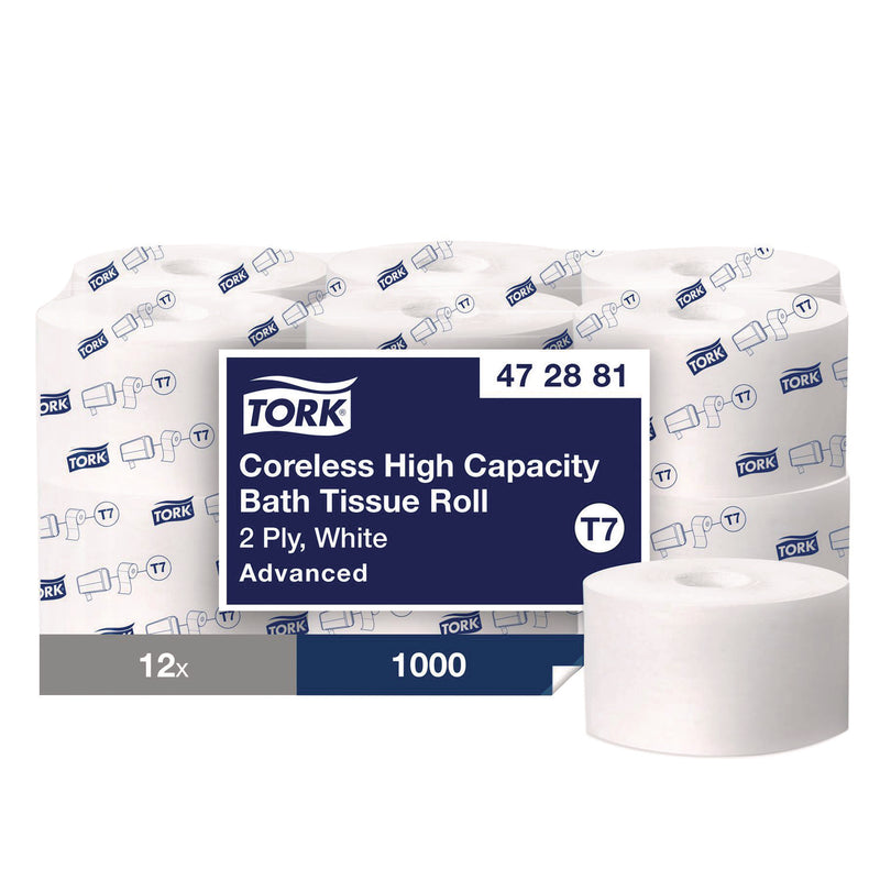 Tork® Advanced Coreless High Capacity Bath Tissue, 2-Ply, White, 1,000 Sheets/Roll, 12 Rolls/Carton (TRK472881) Case of 12