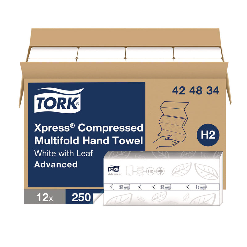 Tork® Xpress Compressed Multifold Hand Towels, 1-Ply, 8.3 x 9.25, White, 250/Pack, 12 Packs/Carton (TRK424834) Case of 12