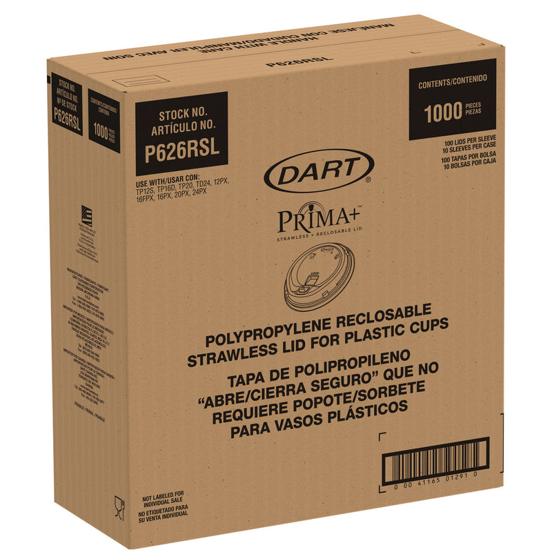 Dart® Prima Strawless Plastic Lids, Fits 12 oz to 26 oz Cups, Clear, 100 Lids/Sleeve, 10 Sleeves/Carton (DCCP626RSL) Case of 1000