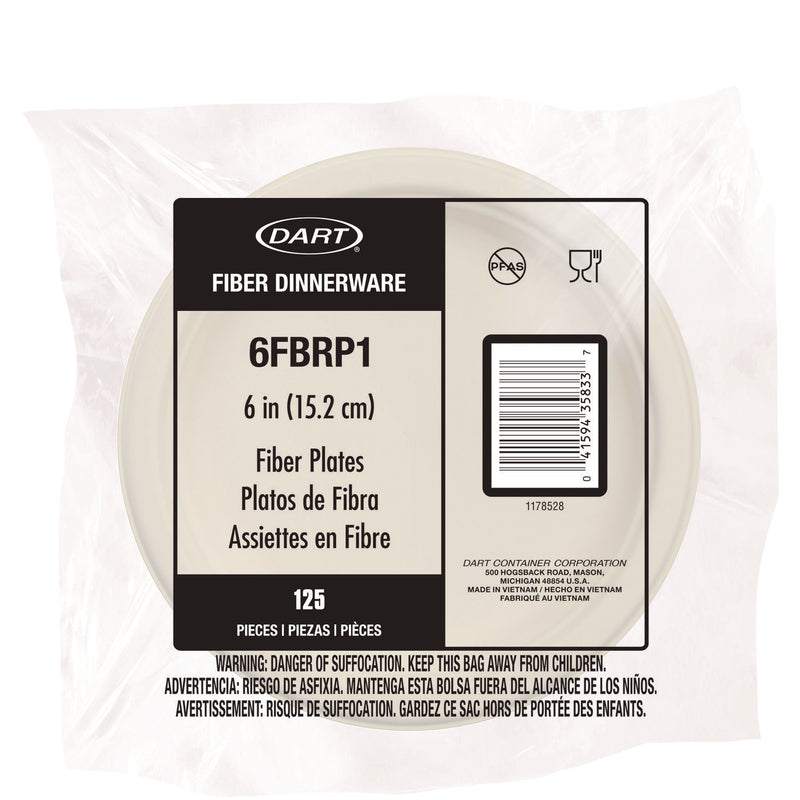 Dart® Compostable Fiber Dinnerware, ProPlanet Seal, Plate, 6" dia, Natural, 1,000/Carton (DCC6FBRP1) Case of 1000