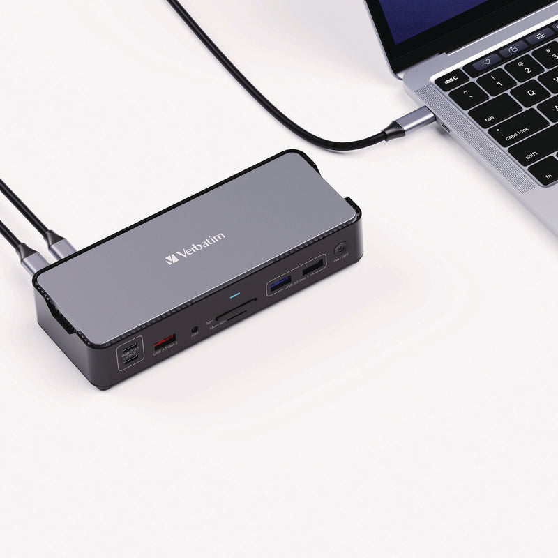 Verbatim® USB-C Pro Docking Station 15-in-1, Audio/DisplayPort/HDMI/Micro SD/RJ45/SD/USB-A/USB-C, Gray (VER32171) Each