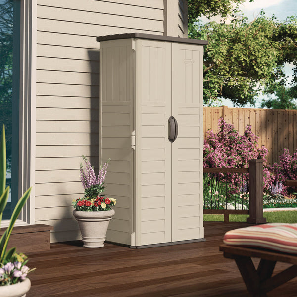 Suncast Commercial® Vertical Storage Shed, 22 cu ft, 2 ft 8.25" x 2 ft 1.5" x 6 ft, Vanilla/Stoney (SUABMS1250) Each