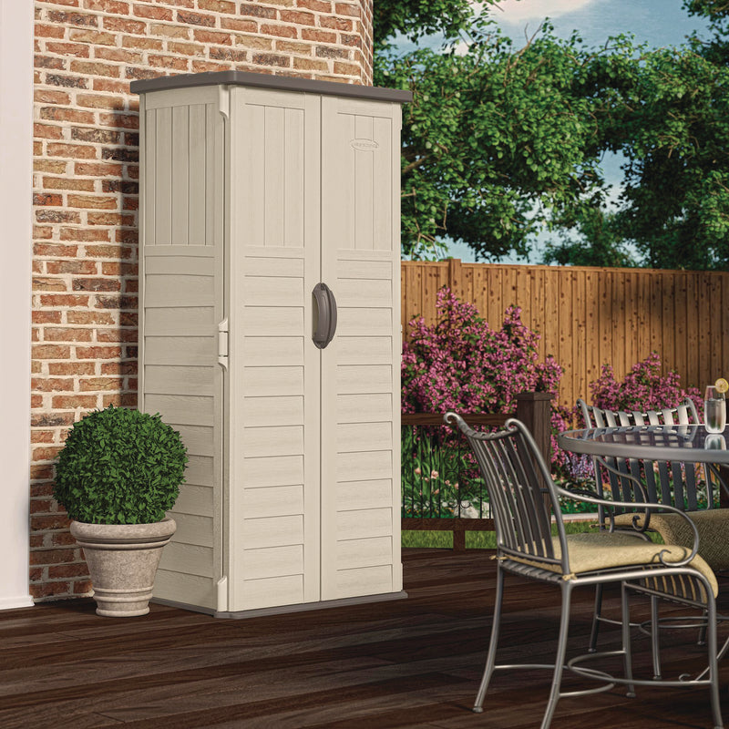 Suncast Commercial® Vertical Storage Shed, 22 cu ft, 2 ft 8.25" x 2 ft 1.5" x 6 ft, Vanilla/Stoney (SUABMS1250) Each