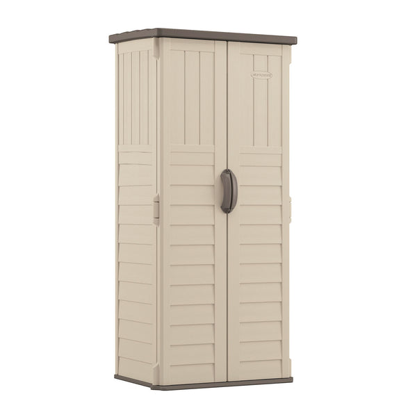 Suncast Commercial® Vertical Storage Shed, 22 cu ft, 2 ft 8.25" x 2 ft 1.5" x 6 ft, Vanilla/Stoney (SUABMS1250) Each