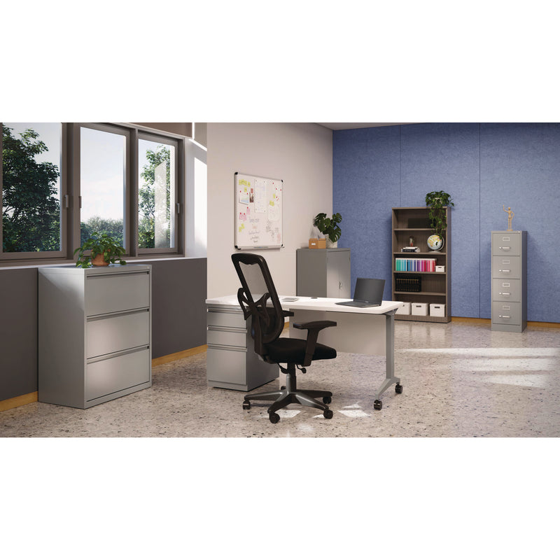 Alera® Modern Teacher Series Pedestal Desk, Left-Side Pedestal: Box/Box/File, 60" x 24" x 28.75", White/Silver (ALEMSD6024WH)