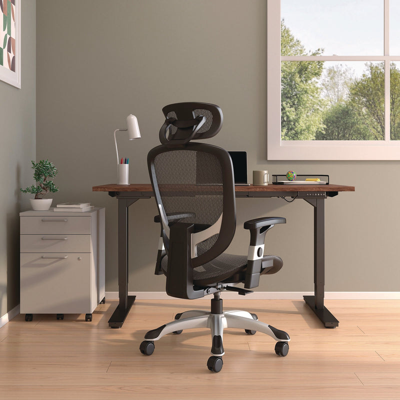 Alera® Minerva Ergonomic Mesh Swivel Task Chair, Supports Up to 275 lb, 17.24 to 20.98 Seat Height, Black Seat/Back, Black Base (ALEMV41BME18)