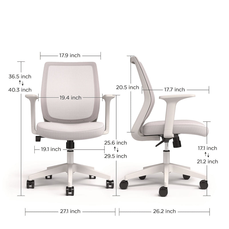 Alera® Wessex Ergonomic Fabric Mesh Swivel Task Chair, Supports Up to 275 lb, 17.09 to 20.83 Seat Height, Gray Seat/Back, White Base (ALEWX42BME47)