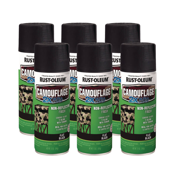 Rust-Oleum® Camouflage Spray Paint, Flat Black, 12 oz Aerosol Can, 6/Carton (RST279179CT) Case of 6