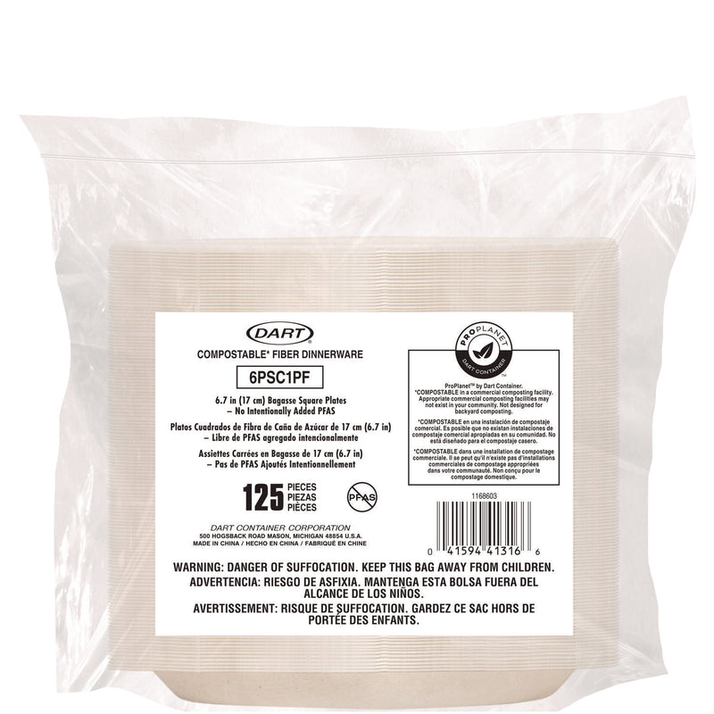Dart Compostable Fiber Dinnerware, ProPlanet Seal, Plate, 6.7 x 6.7, Tan, 1,000/Carton (DCC6PSC1PF) Case of 8