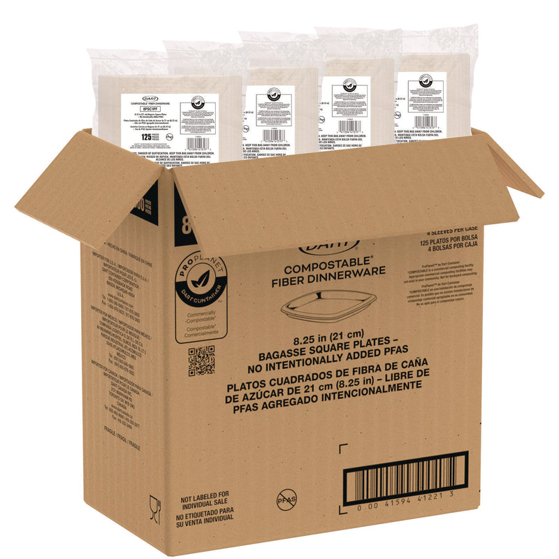 Dart Compostable Fiber Dinnerware, ProPlanet Seal, Plate, 8.25 x 8.25, Tan, 500/Carton (DCC8PSC1PF) Case of 4