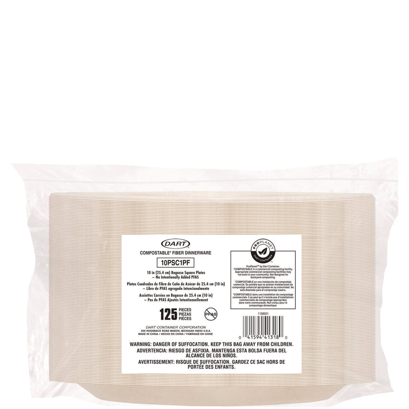 Dart Compostable Fiber Dinnerware, ProPlanet Seal, Plate, 10 x 10, Tan, 500/Carton (DCC10PSC1PF) Case of 4