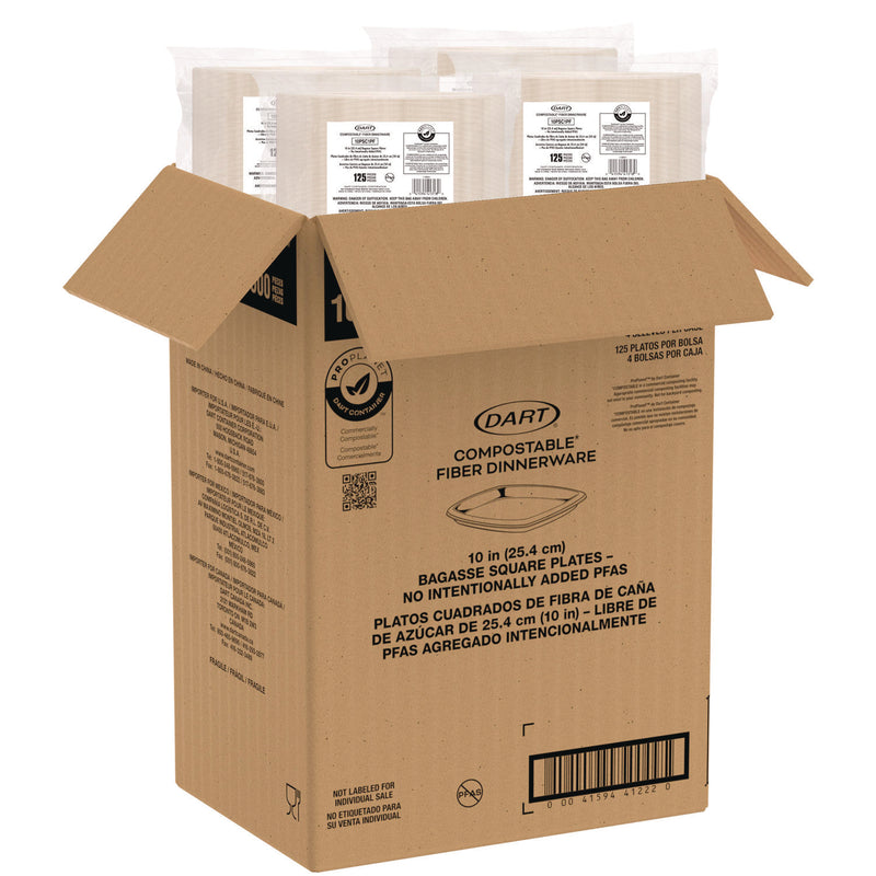 Dart Compostable Fiber Dinnerware, ProPlanet Seal, Plate, 10 x 10, Tan, 500/Carton (DCC10PSC1PF) Case of 4