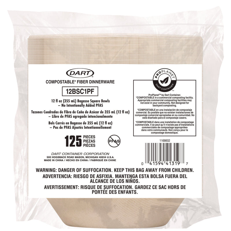 Dart Compostable Fiber Dinnerware, ProPlanet Seal, Bowl, 12 oz, Tan, 1,000/Carton (DCC12BSC1PF) Case of 8