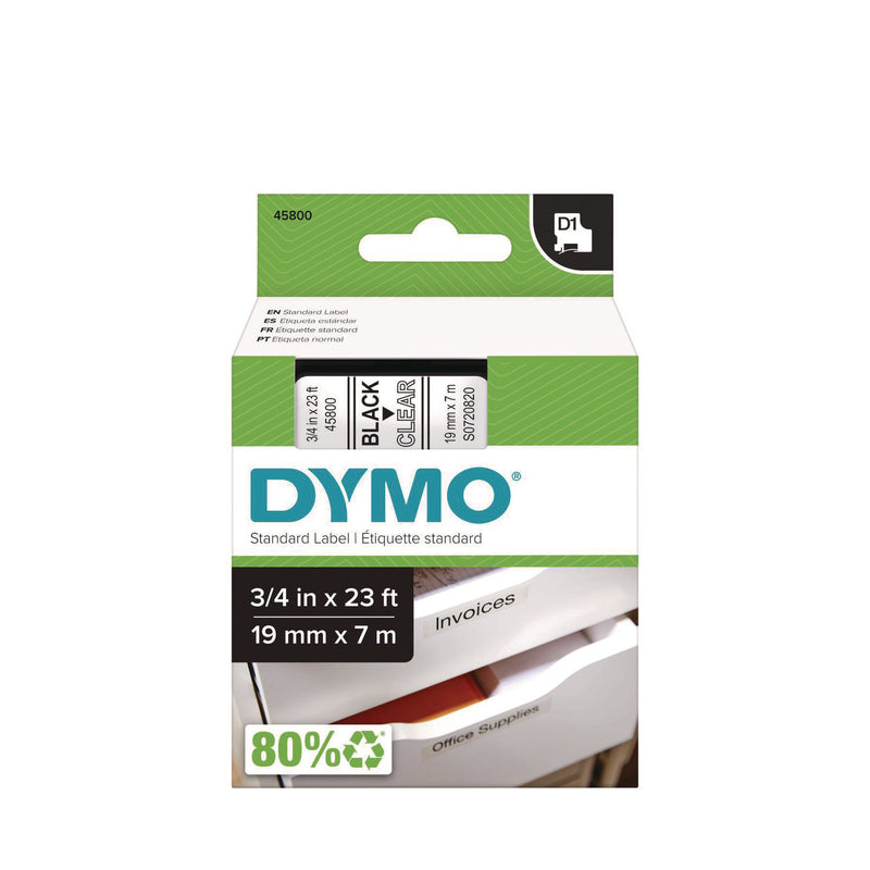 DYMO D1 High-Performance Polyester Removable Label Tape, 0.75" x 23 ft, Black on Clear (DYM45800) Each