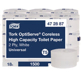 Tork OptiServe High-Capacity Coreless Toilet Paper, 2-Ply, White, 1,500 Sheets, 18 Rolls/Carton (TRK472887) Case of 18