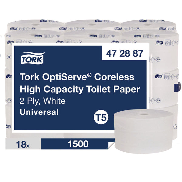 Tork OptiServe High-Capacity Coreless Toilet Paper, 2-Ply, White, 1,500 Sheets, 18 Rolls/Carton (TRK472887) Case of 18