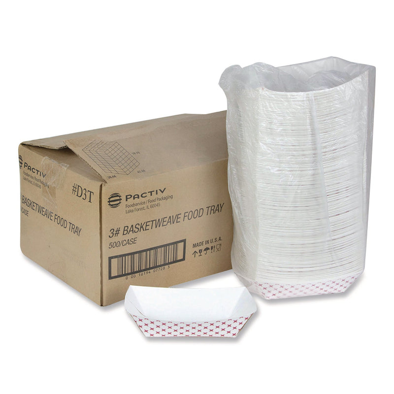 Pactiv Evergreen Paperboard Food Tray, 3 lb, 7.75 x 5.1 x 2.1, Red/White, 500/Carton (PCTD3T) Case of 500