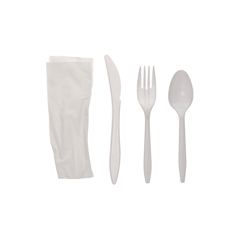 Pactiv Evergreen Fieldware Cutlery, Individually Wrapped, Fork, Knife, Teaspoon, Napkin, White, 250/Carton (PCTFKFSKWNCH) Case of 250