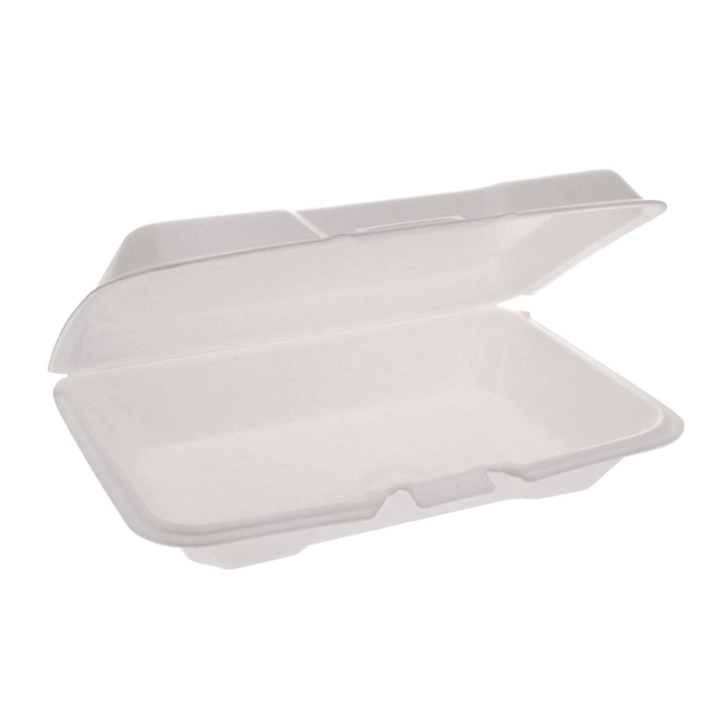 Pactiv Evergreen Conventional Foam Hinged Lid Container, Very Shallow, 9 x 6.5 x 1, White, 150/Carton (PCTYTH102070000) Case of 150