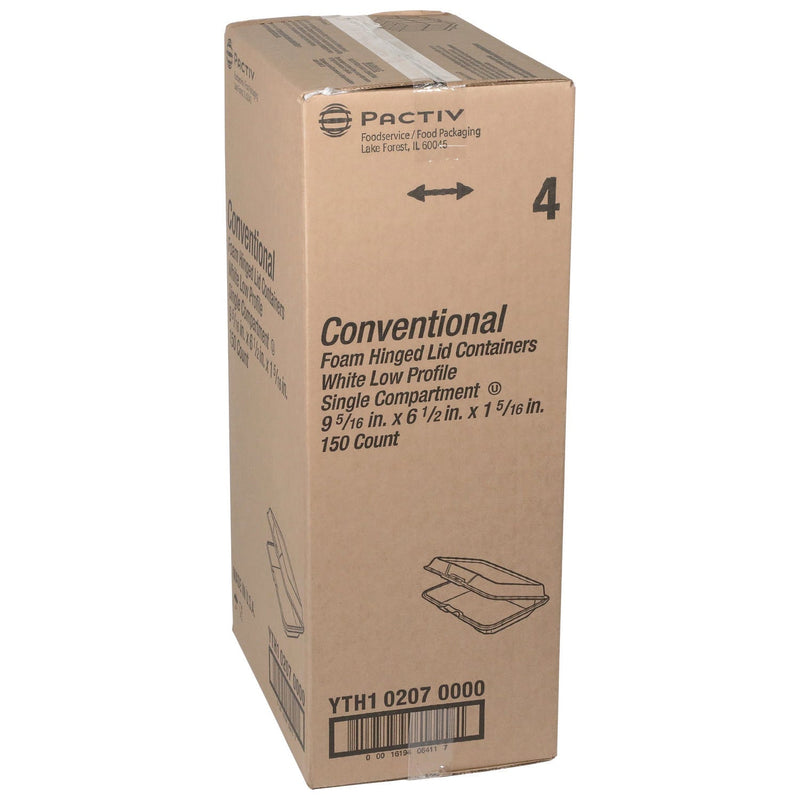 Pactiv Evergreen Conventional Foam Hinged Lid Container, Very Shallow, 9 x 6.5 x 1, White, 150/Carton (PCTYTH102070000) Case of 150