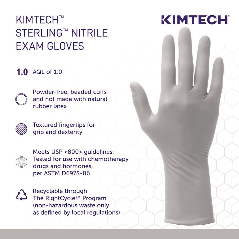 Kimtech™ STERLING Nitrile Exam Gloves, Powder-Free, X-Small, 3.5 mil Thick, 12" Long, Sterling Gray, 100/Box (KCC53137) Box of 100