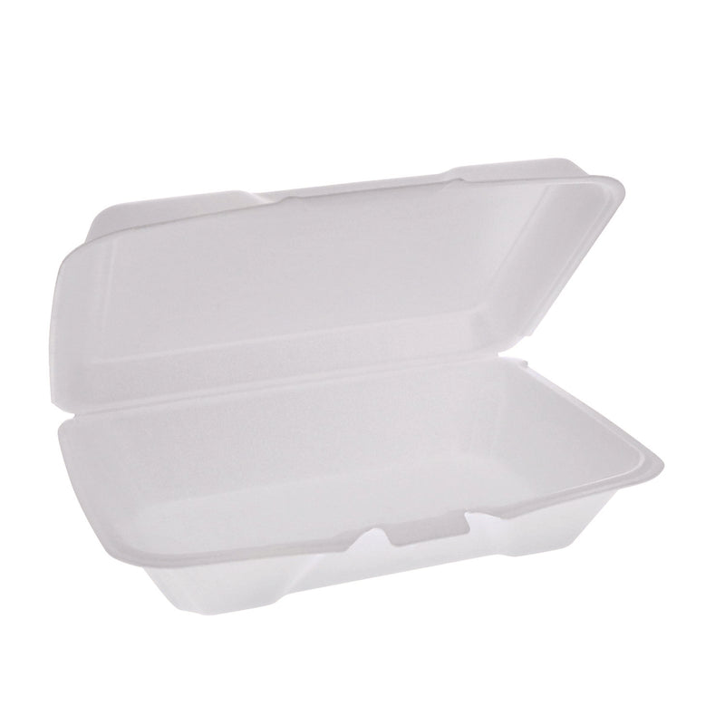 Pactiv Evergreen Conventional Foam Hinged Lid Container, Shallow, 9 x 6.5 x 1.6, White, 150/Carton (PCTYTH102060000) Case of 150