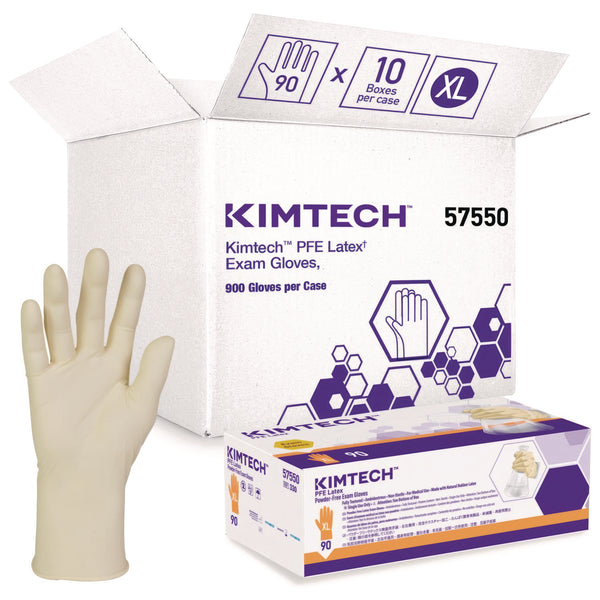 Kimtech™ PFE Latex Exam Gloves, Powder-Free, X-Large, 6.3 mil Thick, 9.5" Long, Natural, 1,000/Carton (KCC57550) Case of 1000