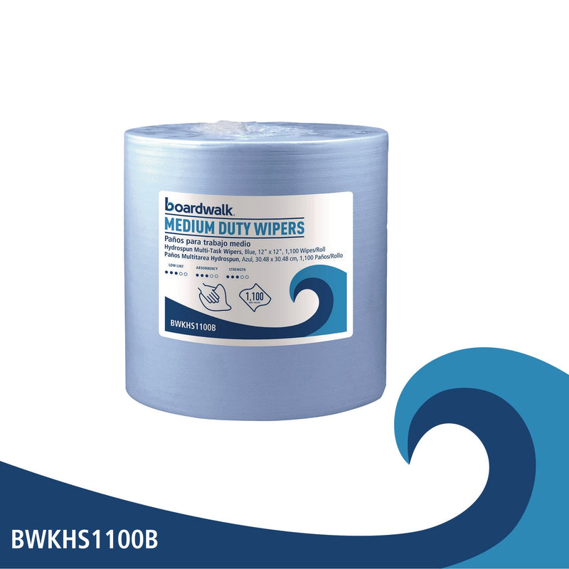 Boardwalk® Hydrospun Wipers, Medium Duty, 12 x 12, Blue, 1,100/Roll (BWKHS1100B) Each