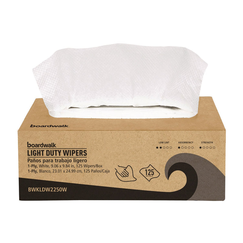 Boardwalk® One-Ply Paper Wipers, 9.84 x 9.06, White, 125 Wipers/Box, 18 Boxes/Carton (BWKLDW2250W) Case of 18