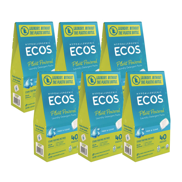 ECOS® Laundry Detergent Packs, Free and Clear, 40 Pods/Pack, 6 Packs/Carton (EOP963706CT) Case of 6