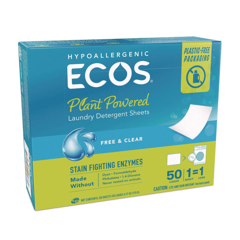 ECOS® Liquidless Laundry Detergent Sheets, Free and Clear, 50 Sheets/Pack, 10 Packs/Carton (EOP953710CT) Case of 10