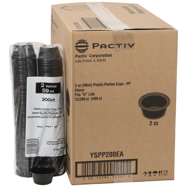 Pactiv Evergreen Plastic Portion Cup, 2 oz., Black, 2,400/Carton (PCTYSPP200EA) Case of 2400
