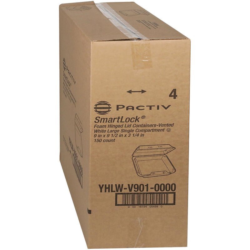 Pactiv Evergreen SmartLock Vented Foam Hinged Lid Container, 9 x 9.5 x 3.3, White, 150/Carton (PCTYHLWV9010000) Case of 150