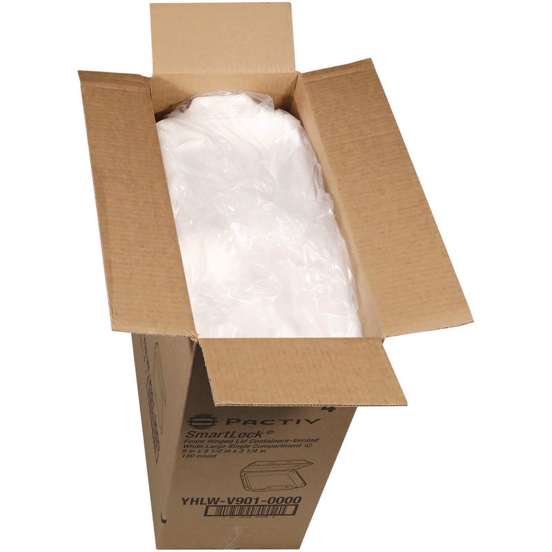 Pactiv Evergreen SmartLock Vented Foam Hinged Lid Container, 9 x 9.5 x 3.3, White, 150/Carton (PCTYHLWV9010000) Case of 150