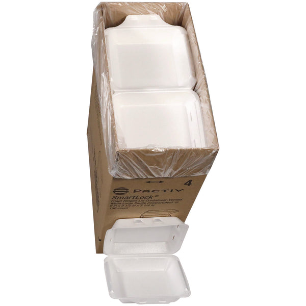 Pactiv Evergreen SmartLock Vented Foam Hinged Lid Container, 9 x 9.5 x 3.3, White, 150/Carton (PCTYHLWV9010000) Case of 150