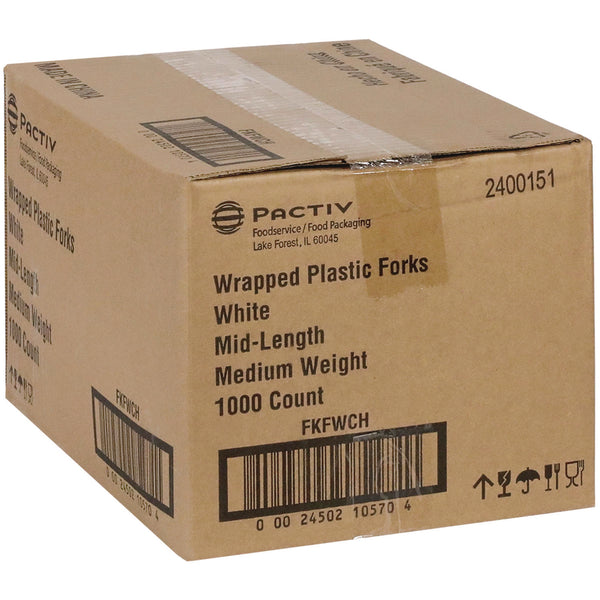 Pactiv Evergreen Fieldware Cutlery, Individually Wrapped, Fork, White, 1,000/Carton (PCTFKFWCH) Case of 1000