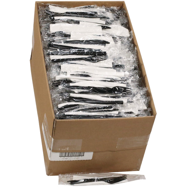 Pactiv Evergreen Gardenware Cutlery, Individually Wrapped, Fork, Knife, Napkin, Black, 500/Carton (PCTGKFKNECH) Case of 500